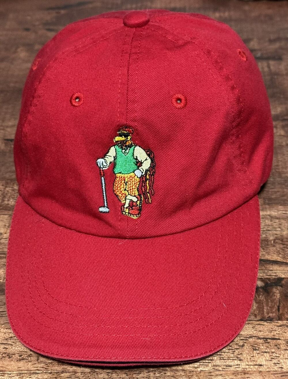 Unique Rooster Golfer Hat, Red. Charlotte RIP Embroidered On The Back